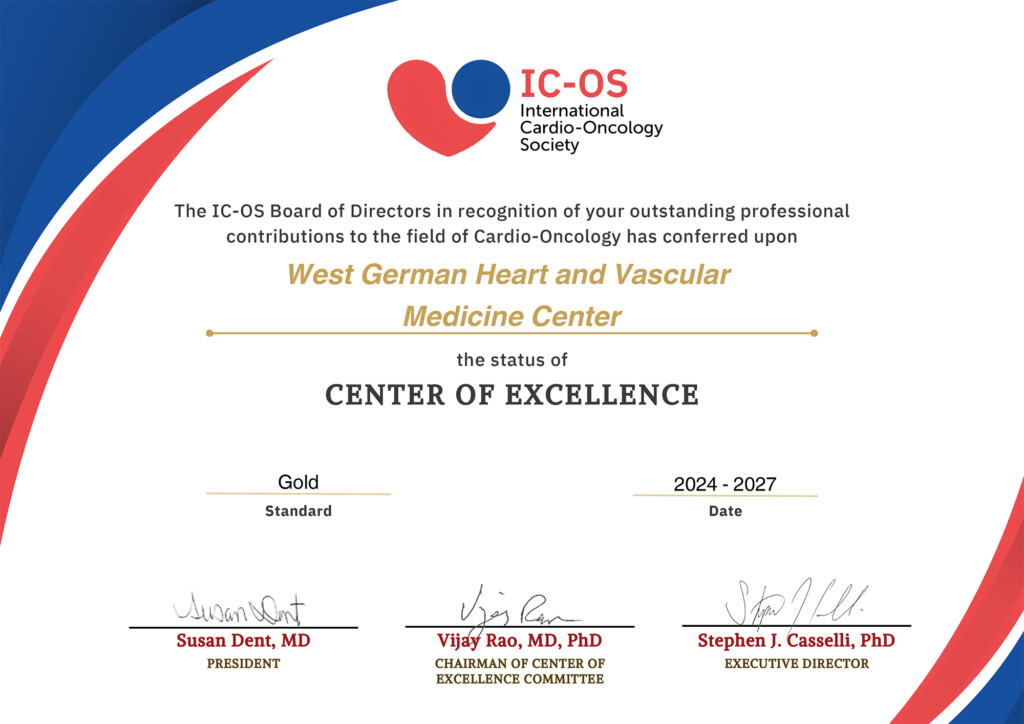 IC-OS-Zertifikat &bdquo;Center of Excellence Gold" 2024&ndash;2027 f&uuml;r das Westdeutsche Herz- und Gef&auml;&szlig;zentrum am Universit&auml;tsklinikum Essen